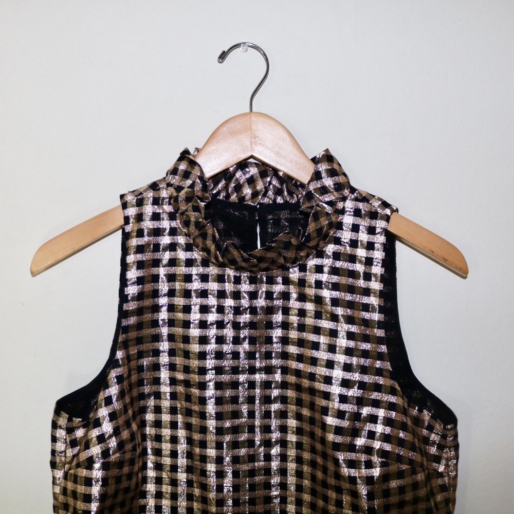 J.Crew Ruffleneck Sleeveless Top in Lurex® Crinkle Gingham - Picture 5 of 10